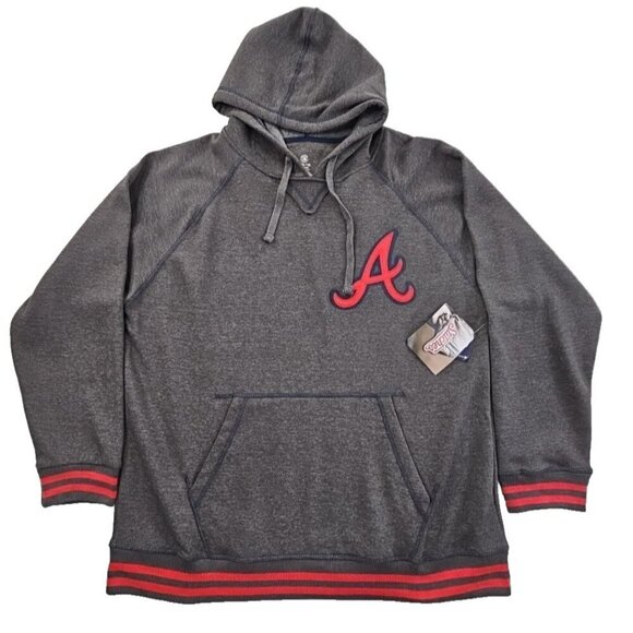 NWT Stitches Atlanta Braves MLB Men's X-Large V-Neck Hooded Grey Sweatshirt NEW - Picture 1 of 15